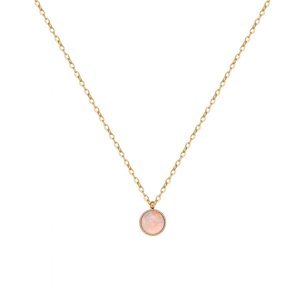Dây chuyền nữ titan mặt tròn đá opal khúc xạ ánh sáng không gỉ WN2211