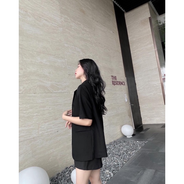 Áo blazer nữ [MAY THEO SỐ ĐO] -áo khoác vest - chất liệu cao cấp, 2 lớp-lót lụa, ĐEN NGẮN TAY  - Tiệm may Diluclothing