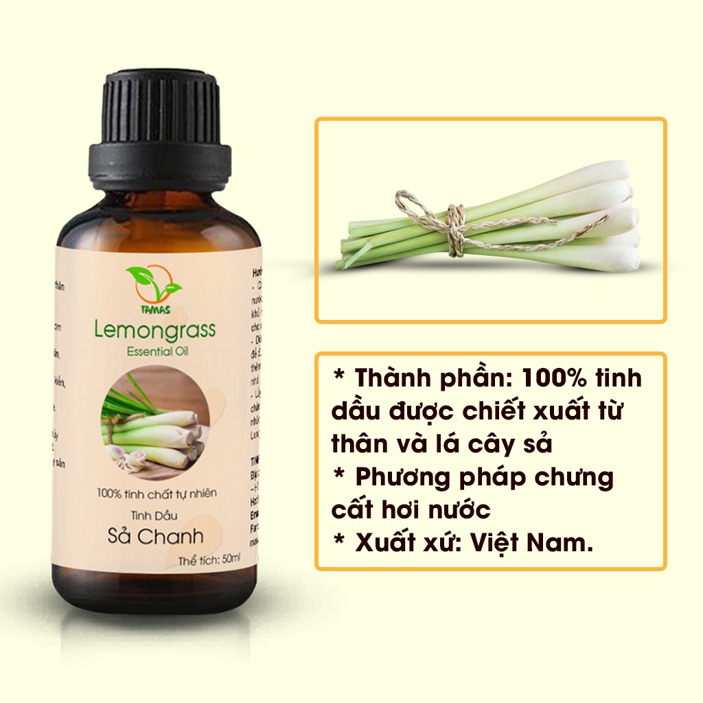 Ảnh Tinh dầu Sả Chanh 50ml nguyên chất TAMAS, Tinh dầu thơm phòng, treo xe Ô tô, dùng cho đèn xông, máy khuếch tán tinh dầu 4