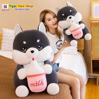 THÚ BÔNG GỐI ÔM CHÓ HUSKY ÔM BÌNH SỮA KHỔNG LỒ ÔM NGỦ ĐÁNG YÊU