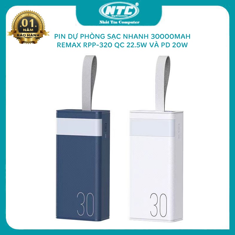 Sạc dự phòng 30000mah sạc nhanh Remax RPP-320 đèn pin, có dây đeo, 4 ...