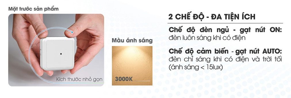 Mô tả Đèn ngủ cảm biến nhỏ gọn Rạng Đông - Model: ĐN02.LS 65x65/0.3W - 1