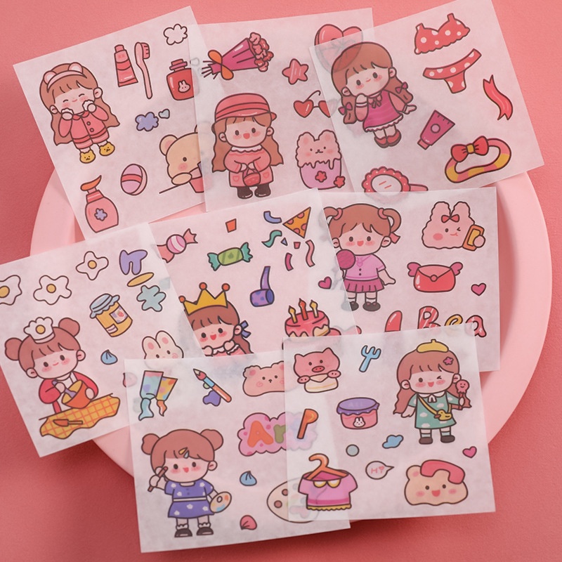 3 Bộ 4 Tờ Sticker Túi Giấy Cô Bé Và Thế Giới
