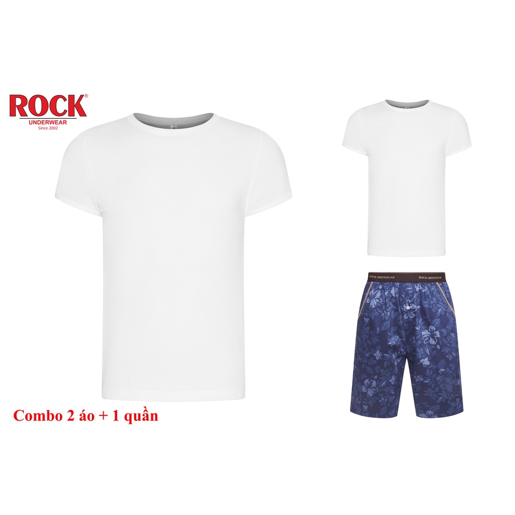 Combo 2 áo thun không đường may vải cotton ROCK 5076+1 quần Short nam 5047 mặc nhà, tập gym