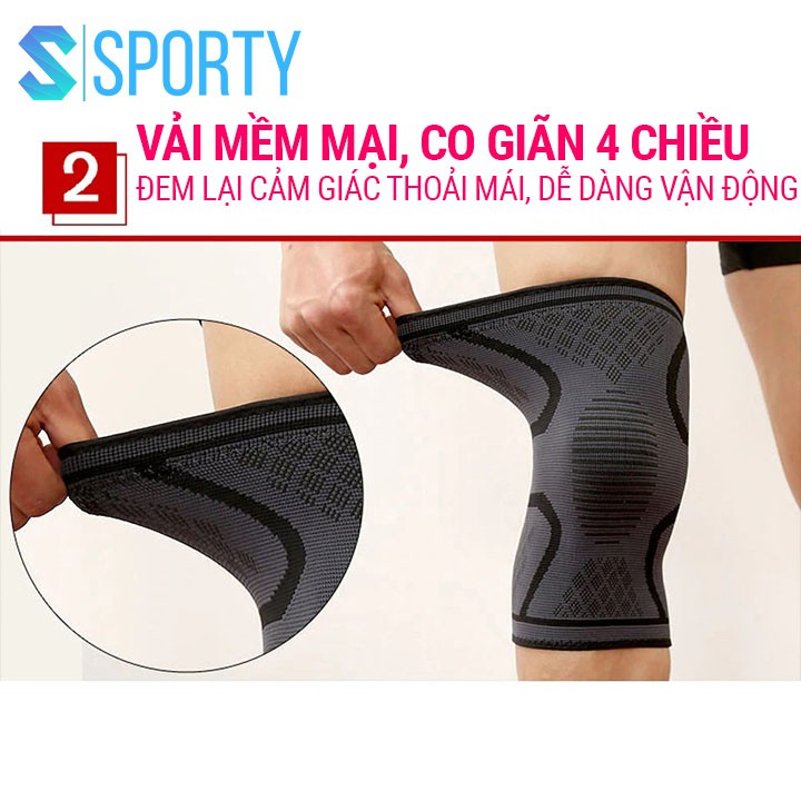 Băng quấn gối bảo vệ cơ đùi, tránh chấn thương 1123 chất liệu vải dệt 3D co giãn, thoáng khí SPORTY