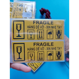 Combo 100 Tem Dán Cảnh Báo Hàng Dễ Vỡ Kích Thước 10,3x4cm có sẵn keo