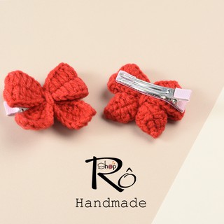 Kẹp tóc nơ len xinh xắn cho nữ và bé gái 5.5cm |Cặp tóc mái dễ thương Handmade |Shop Rô Handmade
