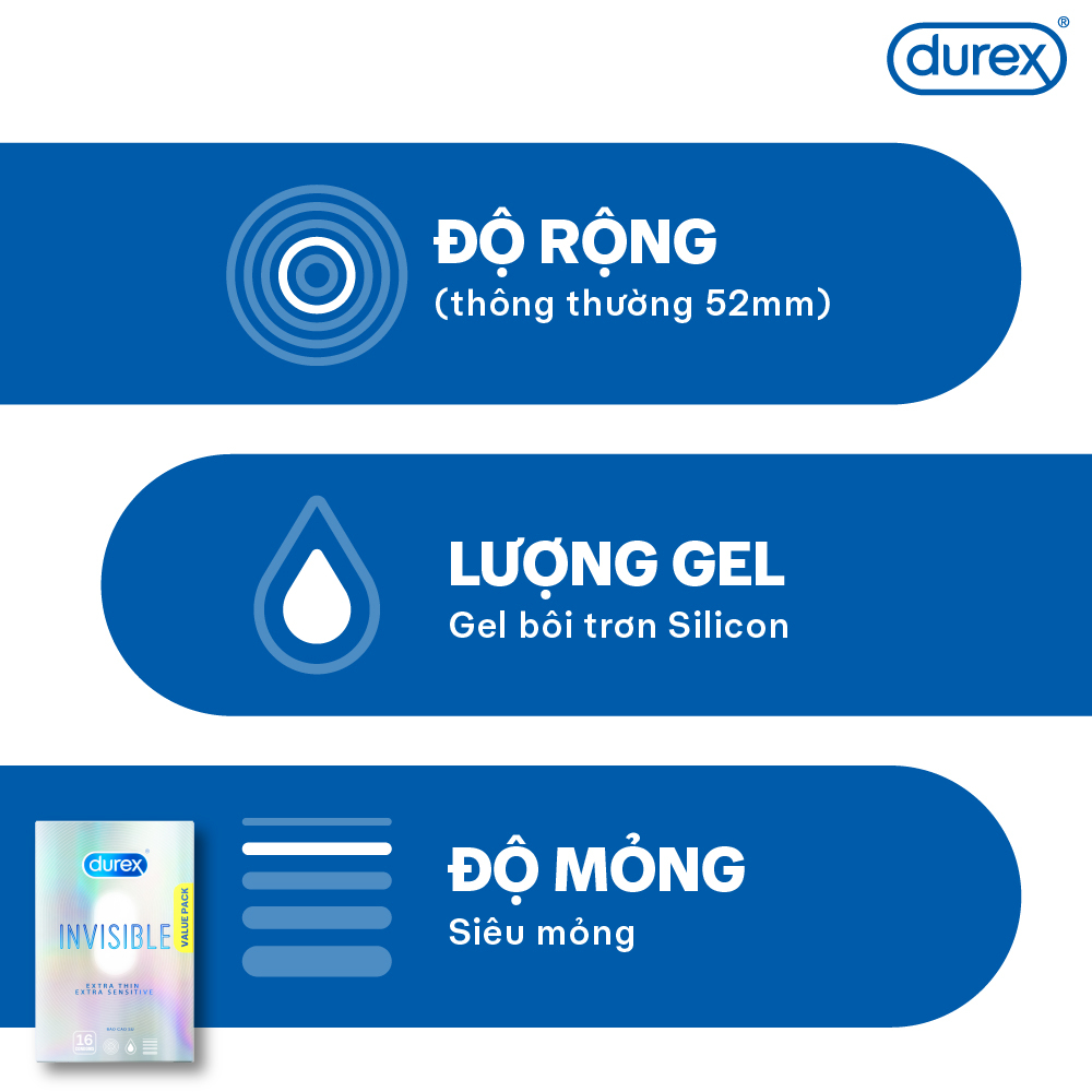 Ảnh Bao Cao Su Durex Invisible Siêu Mỏng, Size 52 mm, Hộp 16 Bao Mới Ra Mắt - Hộp Lớn Siêu Tiết Kiệm 4