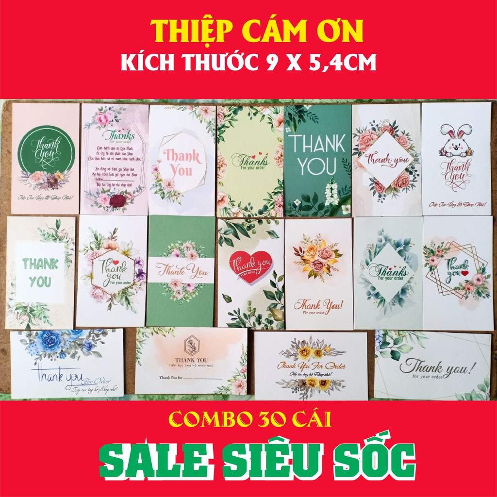 <SALE 30 CÁI> THIỆP CÁM ƠN -Thank You Card- THẺ CẢM ƠN- TAG CÁM ƠN