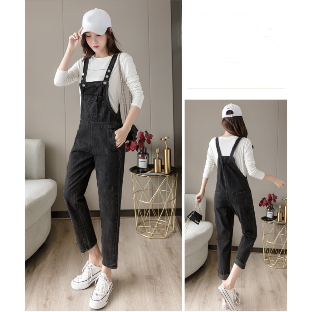 Ảnh Yếm jean dài nữ Chollima xám đậm YJ016 phong cách hàn quốc trẻ trung năng động 3
