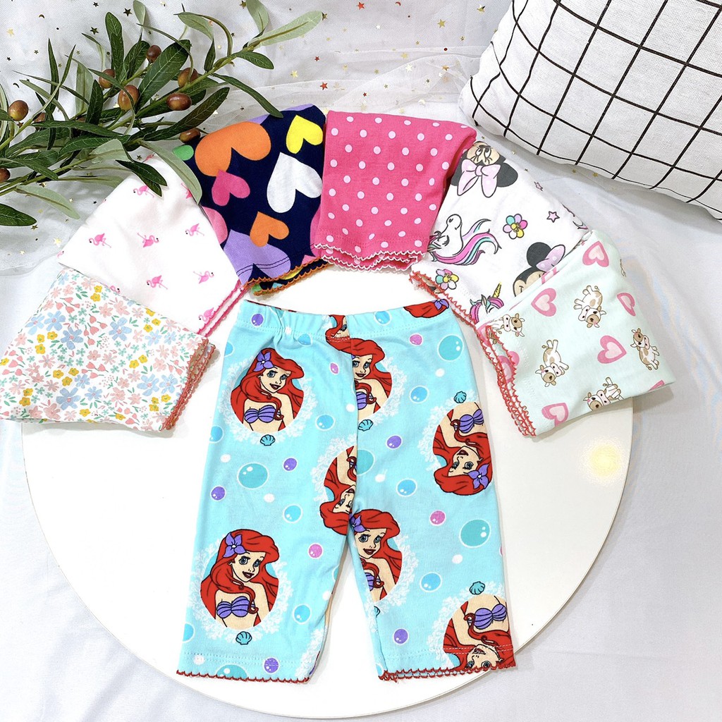 Quần legging lửng bé gái chất cotton vải xuất dư nhiều họa tiết size 10-22kg