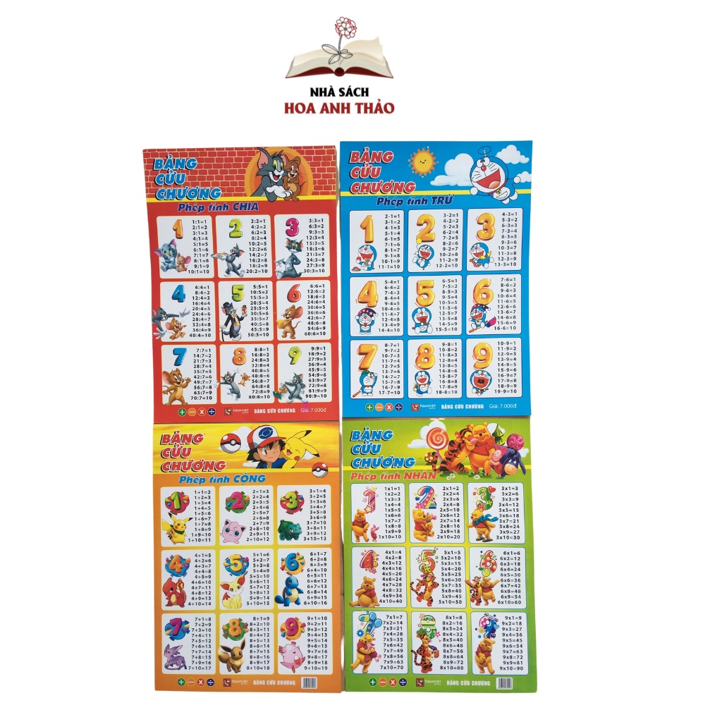 Ảnh Sách - Bảng Cửu Chương Phép Tính Cộng Trừ Nhân Chia Dành Cho Học Sinh Tiểu học, Bảng In 2 mặt 2
