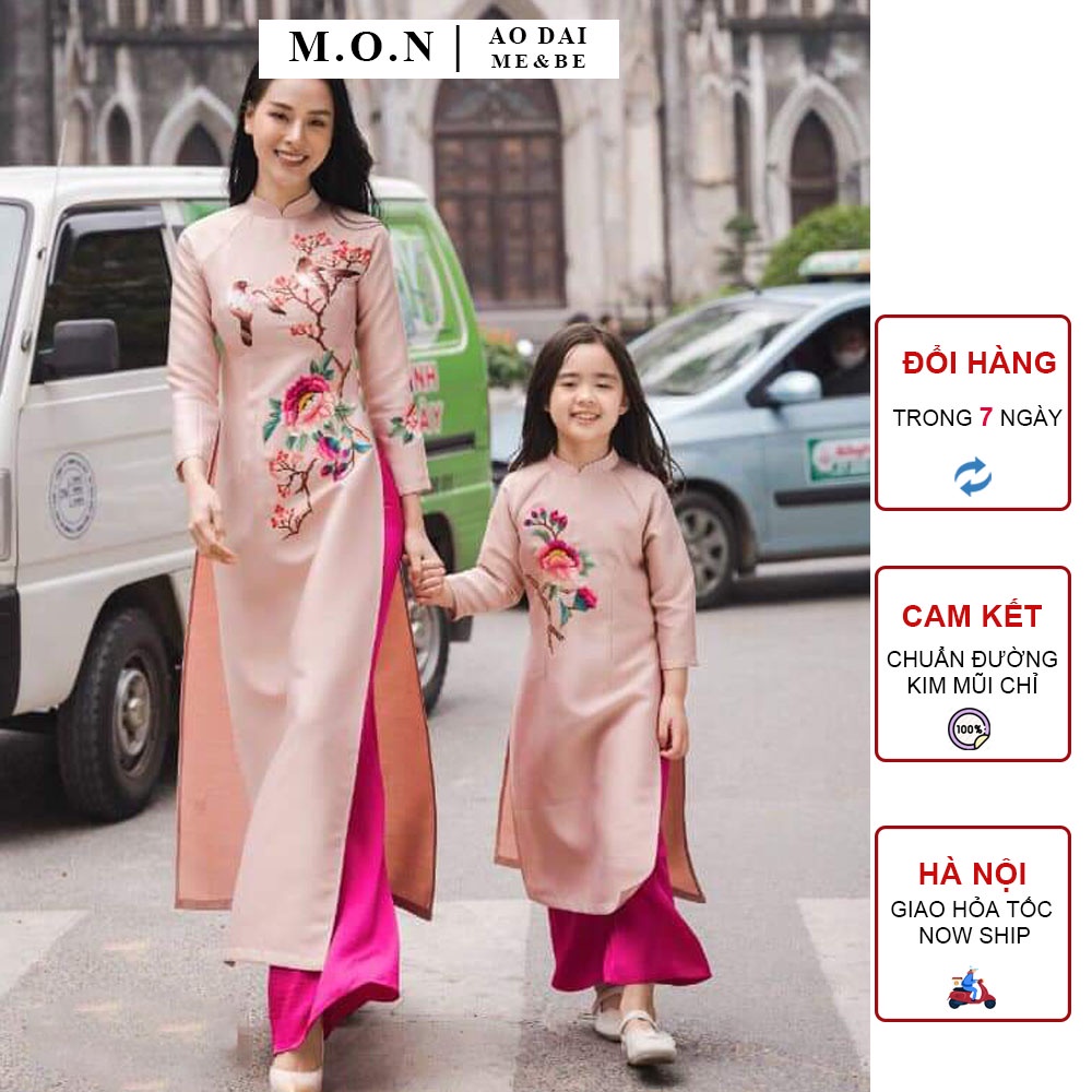 Áo Dài Gia Đình Bé Trai Và Bé Gái Tết Đoàn Viên Màu Hồng