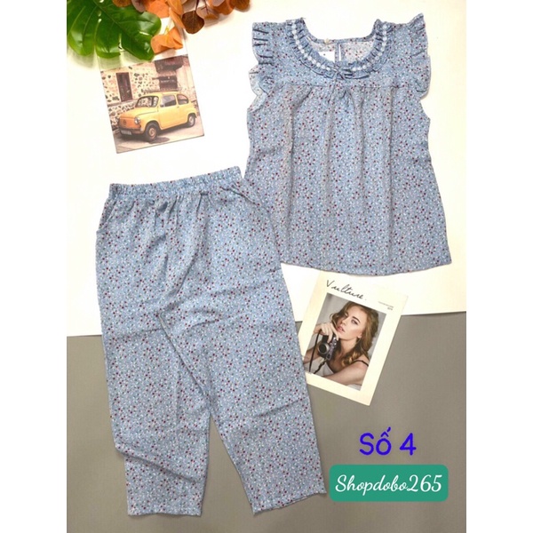 Đồ bộ nữ,đồ ngủ mặc nhà lửng 9 tấc vải lụa mango BL 54 họa tiết hoa nhí siêu cute size đại 61-67kg.