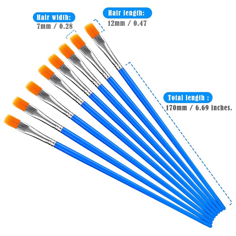 Bộ 100 Bàn Chải Sơn Phẳng Trẻ Em Nylon Tóc Acrylic Dầu Nhỏ Màu Nước Nghệ Sĩ Tranh Bộ Dụng Cụ