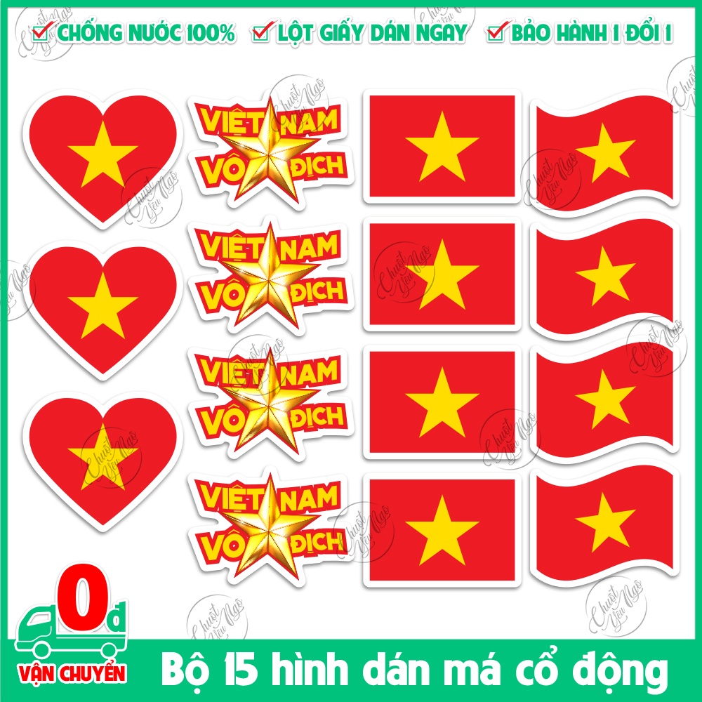 Bộ 15 sticker mini CỜ DÁN MÁ cổ động bóng đá Việt Nam | Shopee Việt Nam
