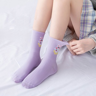 Tất nữ cổ cao Hàn Quốc kèm họa tiết đáng yêu vớ chân dài chất cotton siêu mềm co giãn 4 chiều thoáng khí HANASO TD026