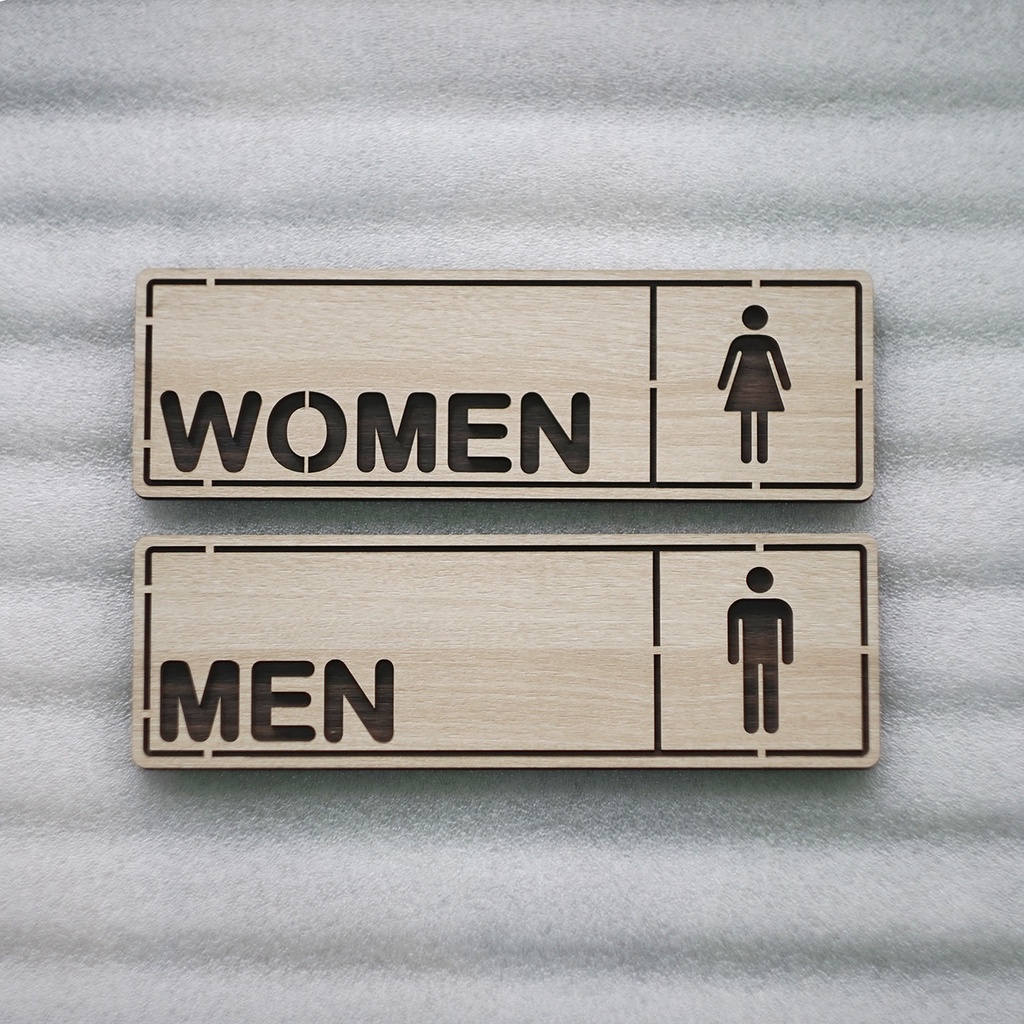 Bảng gỗ dán cửa nhà vệ sinh Men Women, bảng gỗ decor WC Nam Nữ LEVU-TL18S