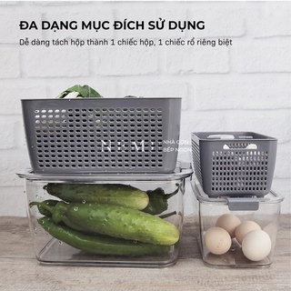 Hộp bảo quản thực phẩm tủ lạnh 2 lớp cỡ lớn có khóa thoát khí tiện dụng