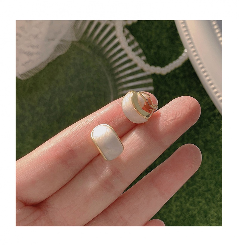 Bông Tai Opal Trắng Phong Cách Cổ Điển Đơn Giản, Kẹp Tai Kim Bạc