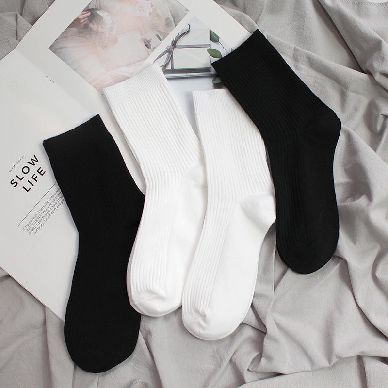 Tất vớ cổ cao đen trắng nam nữ Unisex cao cấp dày dặn, tất vớ nam dệt thoi thoáng khí khử mùi hôi SOLADO TAT