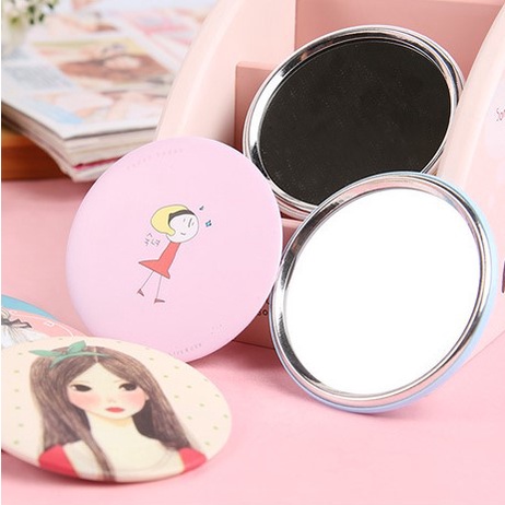 Gương Mini Cầm Tay, Gương Nhỏ Cầm Tay Bỏ Túi Hình Tròn Họa Tiết Cute