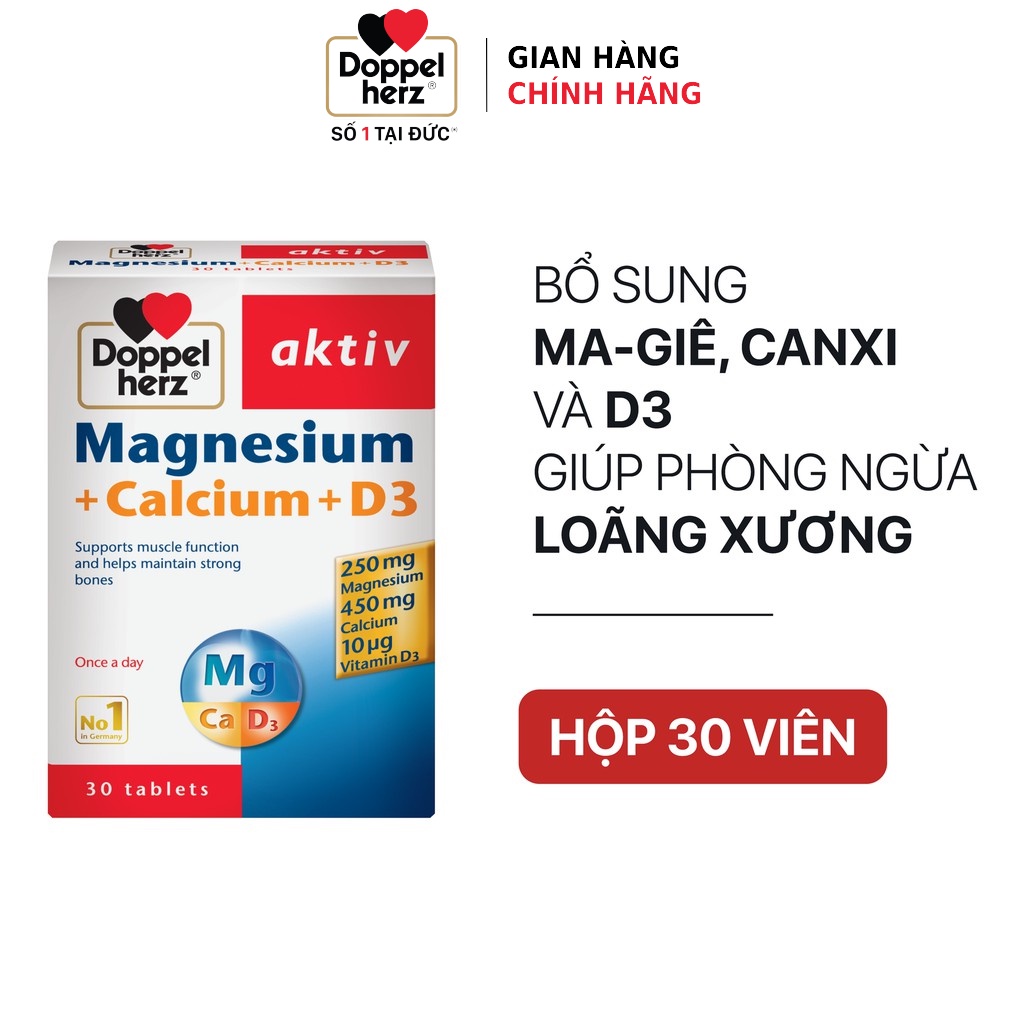 [TPCN Nhập Khẩu] Viên uống bổ sung Canxi phòng ngừa loãng xương Doppelherz Magnesium + Calcium + D3 (Hộp 30 viên)