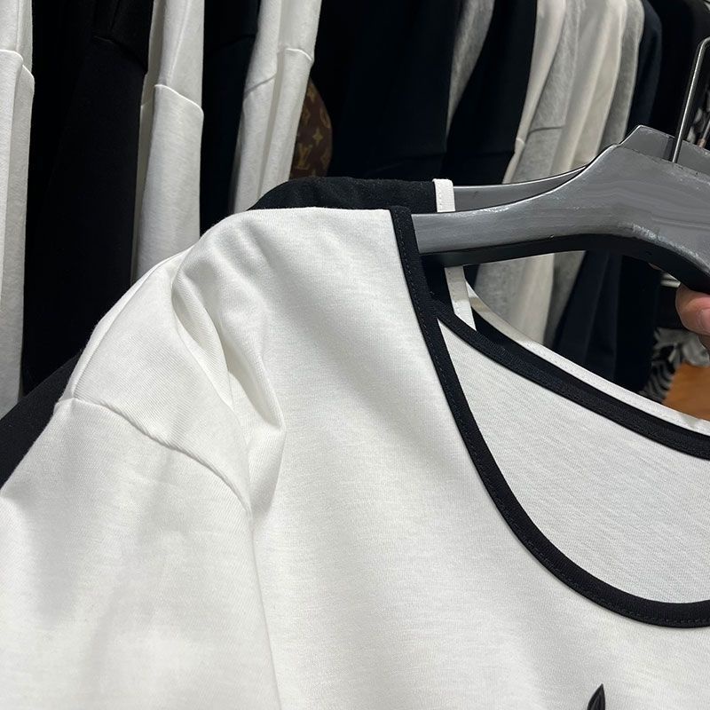 Milyfashion Tay Ngắn T Arc Hem Rời Thời Trang Đơn Giản Kích Thước Lớn Phù Hợp Với Màu Sắc Tương Phản In Chữ Thập