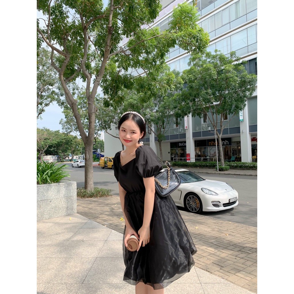 ĐẦM PHỒNG 2 MÀU TRẮNG ĐEN - UNIT DRESS