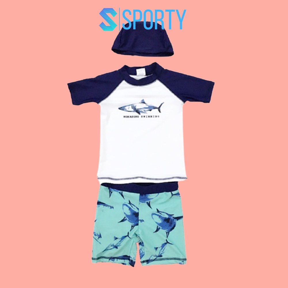 Đồ bơi trẻ em - Áo bơi ngắn tay họa tiết cá mập kèm mũ SPORTY SW9045