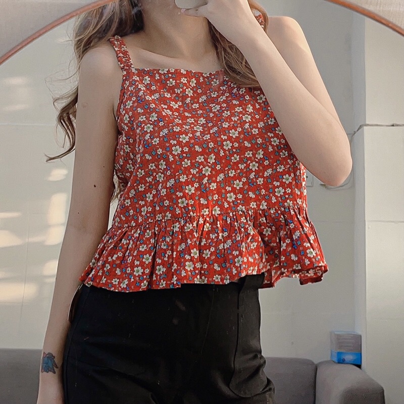 [SHIP HỎA TỐC] ÁO HOA HAI DÂY HOA NHÍ - ÁO BABYDOLL HOA - ÁO CROPTOP - MÈO IN DA HOUSE