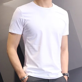 Áo thun Lót Nam Trắng Đẹp Cổ Tròn, Áo Phông Nam Dáng Rộng Cotton cộc tay trơn kiểu dệt kim đông xuân