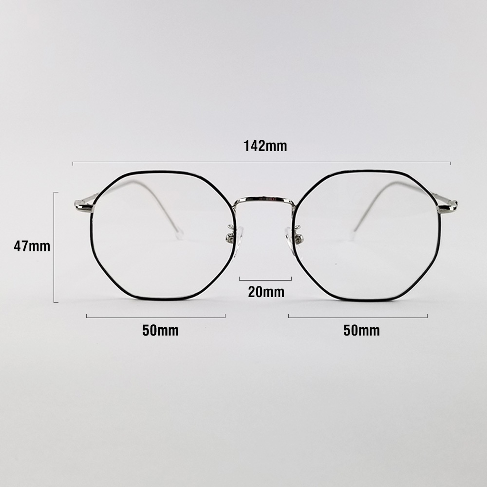 Mô tả Kính cận có độ sẵn 0 - 6 độ nữ, nam mắt lục giác gọng kim loại 7K3039. Tròng 0 độ chống ánh sáng xanh, UV - 7