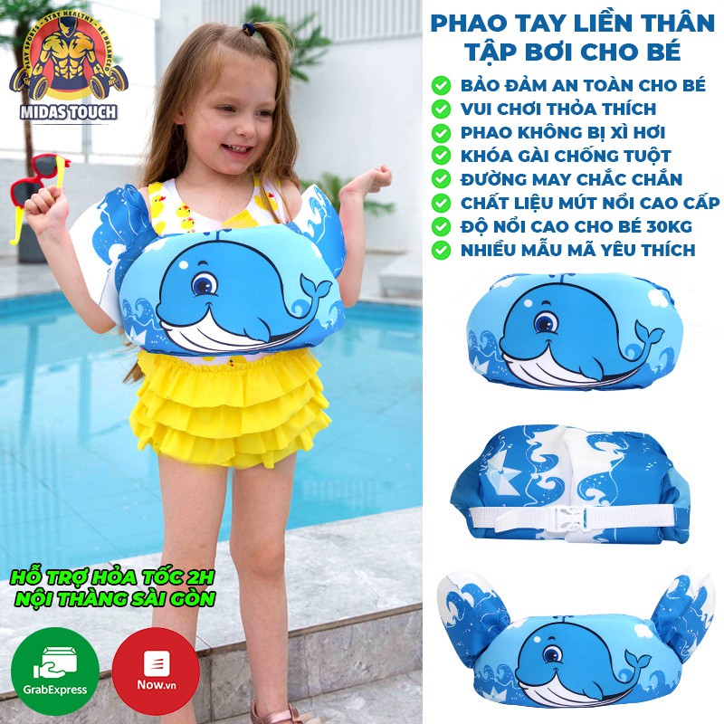 Phao tập bơi liền thân cho bé 10-35kg - phao bơi tay đỡ ngực cho bé 2-10 tuổi đi biển tập bơi có cài chống lật an toàn