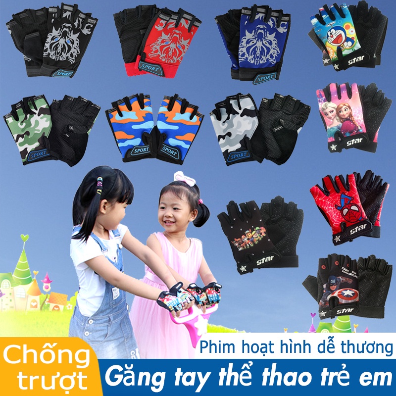 Găng tay thể thao Musion hở ngón họa tiết hoạt hình đa dạng cho bé