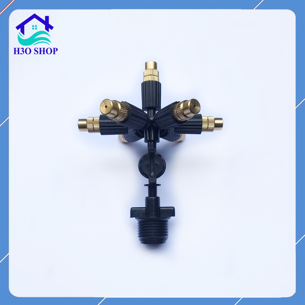 Béc Phun Sương 7 Hướng Đầu Đồng - Kèm Ren Nối Ống 21mm Và Van Chống Rỉ - Béc Tưới Lan, Tưới Cây, Tưới Nhà Lưới