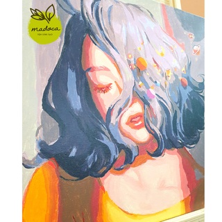 Tranh số hóa tự tô Madoca có khung 40x50cm Cô Bé Tóc Rối Và Bạn Cún Ăn Kem T562