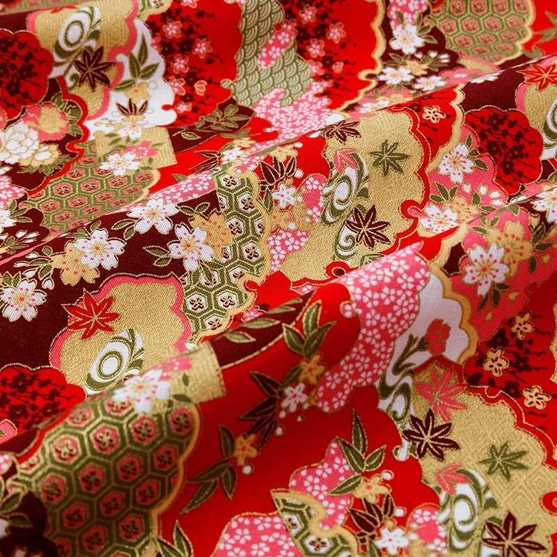 Vải cotton đồng họa tiết hoa Nhật Bản vải cho DIY chắp vá và váy nữ sườn xám TJ8962