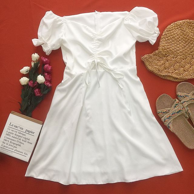 ĐẦM TRẮNG RÚT NGỰC TÔN VÒNG 1 KIKAN DRESS