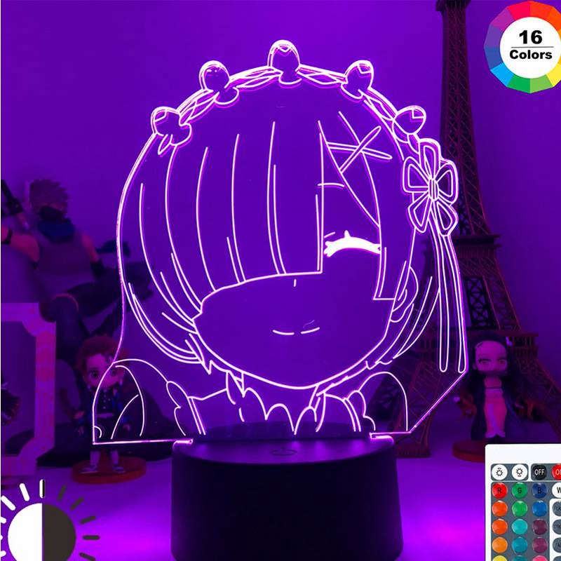 HK1 Re Zero Đèn Ngủ Anime Rem Ram Hình Đèn LED Từ Xa Sạc USB Để Bàn Trang Trí Nhà Quà Tặng Giáng Sinh K