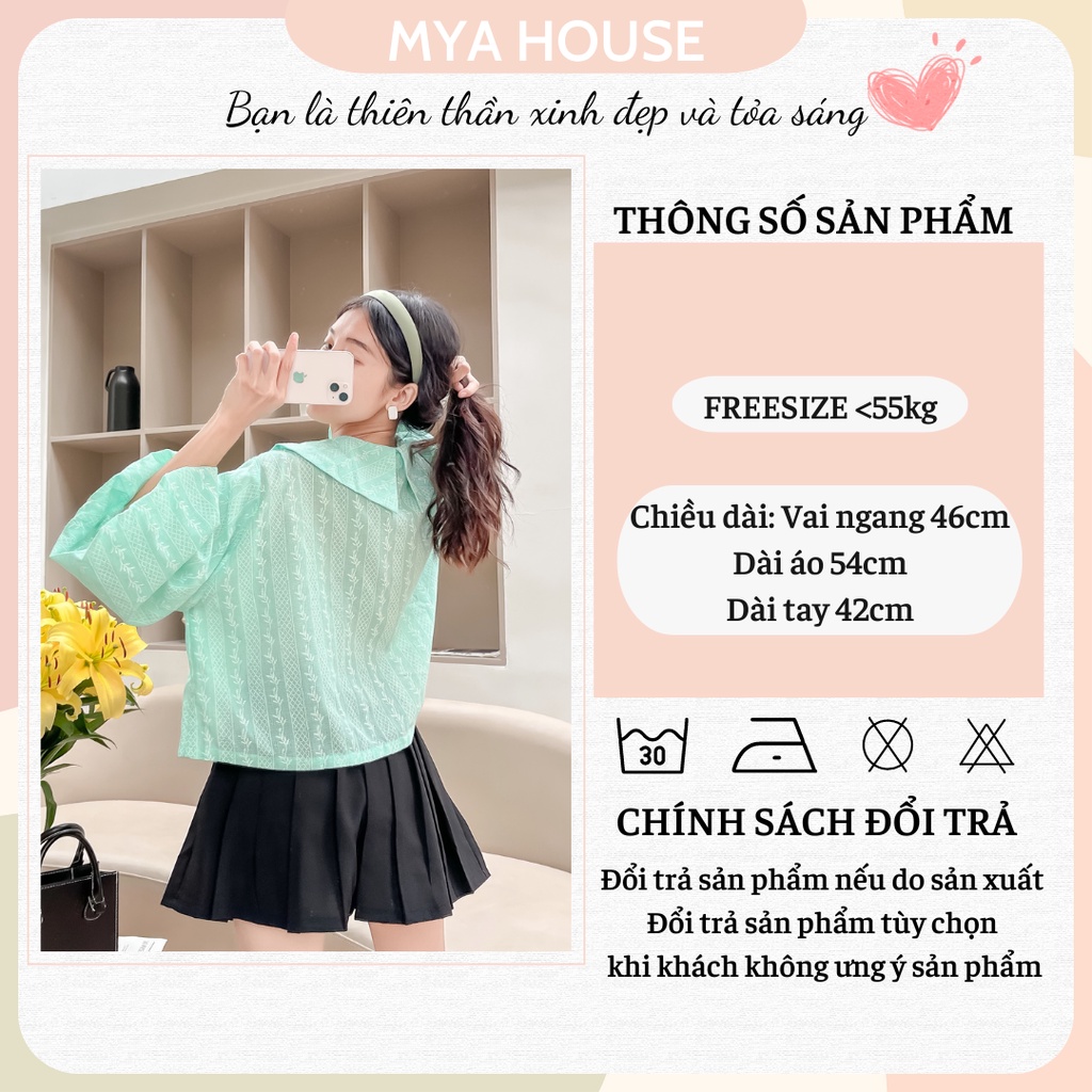Áo sơmi xanh lá in hoạ tiết tay phồng cổ nhọn Lily shirt