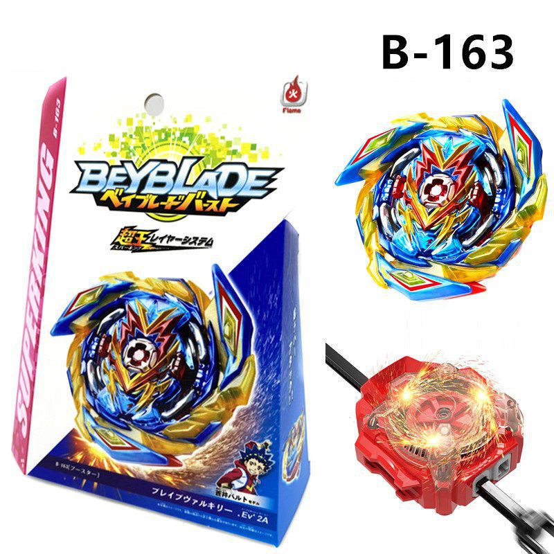 Bộ đồ chơi con quay hồi chuyển Flame Super King Booster B163 Brave Valkyrie có đai cao su và bệ phóng LR vui nhộn