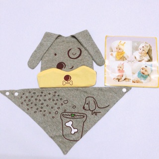 [CÓ CLIP] SET KHĂN + MŨ CÚN 100% COTTON CHO BÉ TỪ 3TH - 3T(MẪU 3)