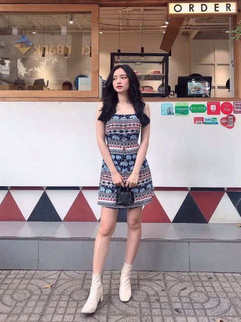 ĐẦM CỘT NƠ LƯNG LOLI DRESS HỌA TIẾT XINH XẮN