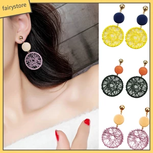 Bông tai kiểu dài mặt tròn rỗng thiết kế độc đáo cho nữ