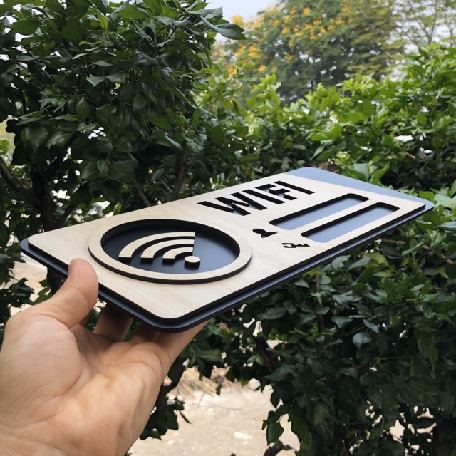 Bảng gỗ khắc tên thông tin wifi TW03 10x20cm mẫu mới trang trí quán cà phê