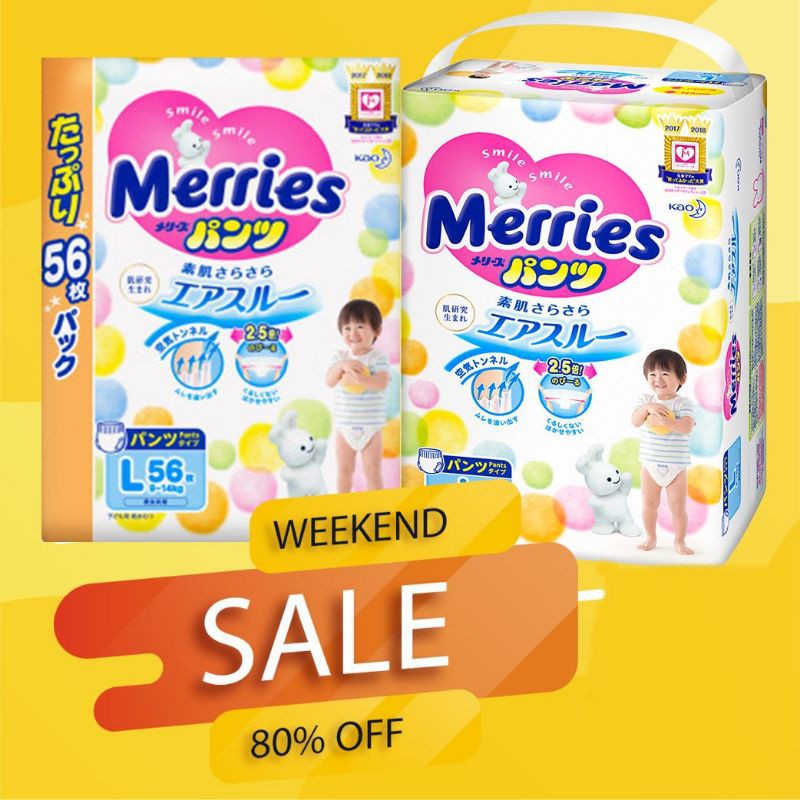 Tã Merries dán quần NB76+6/ S70+6 / M56+4/ M52+6/L44+6/XL38+6 | Shopee ...
