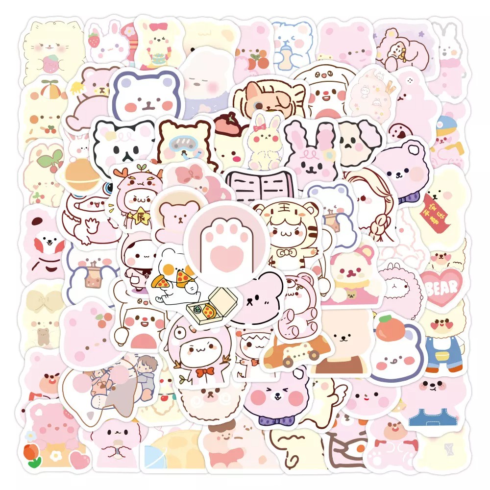 Set 100 sticker hình dán Gấu hồng chống thấm nước | Shopee Việt Nam