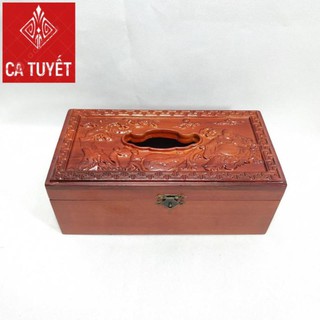 Hộp khăn giấy bằng gỗ hương chạm ông DI LẶC loại to - ẢNH THẬT