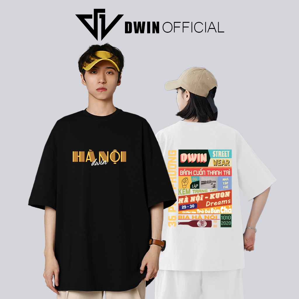 Mô tả Áo thun unisex Hà Nội 36 phố phường thời trang DWin basic tee phông trơn nam nữ tay lỡ oversize form rộng - 2